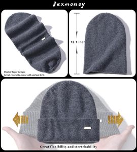 Bonnet d'hiver 100% <span class=keywords><strong>laine</strong></span> mérinos jacquard côtelé pour femmes et hommes, doux, chaud, double couche, style slouchy, Y2K, importé - Product Image 4