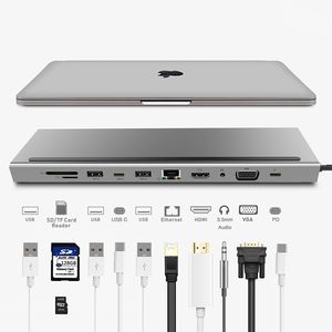 <span class=keywords><strong>Hub</strong></span> <span class=keywords><strong>Usb</strong></span> tipo C 11 en 1 con soporte de metal VGA LAN <span class=keywords><strong>USB</strong></span> 3,0 para <span class=keywords><strong>MacBook</strong></span> Pro - Product Image 1