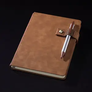 A5 Maat Aangepaste Logo Lederen Omslag Zakelijke Notebook Met Pen Inzetbaar Als Een Geschenk