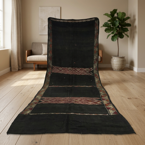 Bedouin Handmade Kilim Rug Geometric Pattern Black Red Wool Acrylic Flat Pile Rectangle Home Decor Hallway Use - Product Image 4