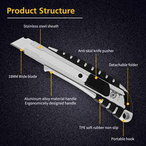 Cuchillo Multiusos <span class=keywords><strong>de</strong></span> Grado Industrial <span class=keywords><strong>de</strong></span> 18 mm, Mango <span class=keywords><strong>de</strong></span> Aleación <span class=keywords><strong>de</strong></span> Aluminio, Bloqueo Automático, Cuchilla <span class=keywords><strong>de</strong></span> Acero con Alto Contenido <span class=keywords><strong>de</strong></span> Carbono SK2 SK5, Cortador <span class=keywords><strong>de</strong></span> Cartón - Product Image 2