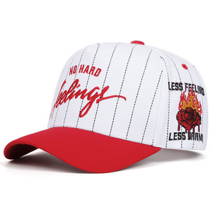 Cappellino da Baseball in Cotone a Righe Verticali con Ricamo di Lettere e Motivo Laterale a Rosa Ardente, Unisex, per Uso Casual all'Aperto - Product Image 3