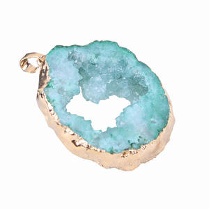 Pendentif agate druzy bricolage prix d'usine pas cher breloques coeur aura galvanoplastie grand cristal - Product Image 1