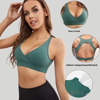 Soutien-gorge de sport pour femme à col en V, croisé sur le devant, maintien élevé, design dos évidé en forme de I, coupe ajustée, pour yoga et fitness