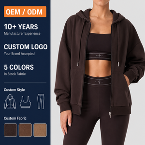 Sudadera con capucha para mujer, forrada <span class=keywords><strong>de</strong></span> vellón, con cremallera, color liso, oversize, informal, holgada, cálida, tipo cárdigan, para invierno - Product Image 1