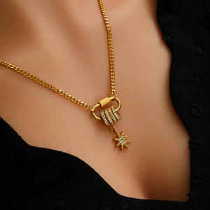 Yf5169 ट्रेंडी बढ़ई पेलेंट हार वाटरप्रूफ 18k स्टेनलेस स्टील जिरकॉन चरस महिलाओं के लिए आभूषण उपहार - Product Image 4