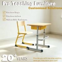 Ensemble robuste de bureau et chaise d'école réglables avec barre transversale, table d'étude à une seule jambe avec boîte de rangement, mobilier de classe jaune