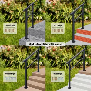 HILLMASTER HandRails para Etapas ao Ar Livre 2 Passos Trilhos Escada Preto Ferro Forjado Escada Corrimão Kit para Passos Concretos