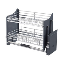 Étagère de rangement coulissante pour armoire de cuisine, 600 mm, en acier inoxydable, double niveau, pour séchage de vaisselle, avec quincaillerie réglable