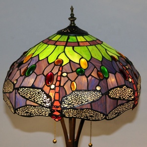 LongHuiJing Tiffany Traditional E27 LED Floor <b>Lamp</b> 63Inch Multicolored Stained Glass Dragonfly Resin <b>Base</b> Easy Installation - Product Image 6