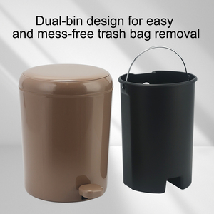 Poubelle à pédale en <span class=keywords><strong>plastique</strong></span> marron OEM, mini poubelle avec couvercle à fermeture douce, poubelle ronde pour salle de bain, cuisine et bureau - Product Image 4