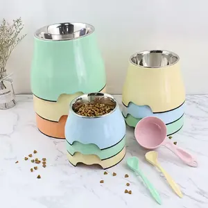 Kustomisasi desain baru mangkuk tinggi warna melamin & baja tahan karat mangkuk anjing peliharaan ditinggikan mangkuk air makanan anjing