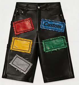 Custom <strong>Men's</strong> Baggy Leather <strong>Shorts</strong> 3/4 <strong>Below</strong> <strong>Knee</strong> Streetwear Patch Embroidery Rivet Studded Grunge Urban Style Daily Wear - Product Image 1