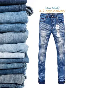 Jeans masculinos retos personalizados azul slim fit lavado Jeans Homme 2024 para jeans roxos