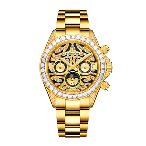 <b>Custom</b> <b>Logo</b> 40mm Iced Out Diamond Chronograph <b>Watch</b> Gold Plated <b>Automatic</b> Mechanical Stainless Steel Men's Luxury Wristwatch - Product Image 3