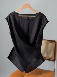 <span class=keywords><strong>Blusa</strong></span> de <span class=keywords><strong>cuello</strong></span> redondo con nudo torcido de gama alta <span class=keywords><strong>sin</strong></span> mangas <span class=keywords><strong>negra</strong></span> para mujer de lino 100%, camiseta <span class=keywords><strong>sin</strong></span> mangas con estilo, <span class=keywords><strong>blusa</strong></span> interior de diseño único - Product Image 2