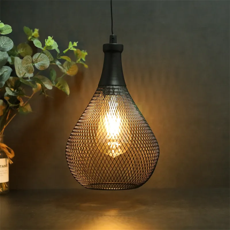 Retro style simple beautiful wire cage art design black metal pendant chandelier lamp light for kitchen Dining Room