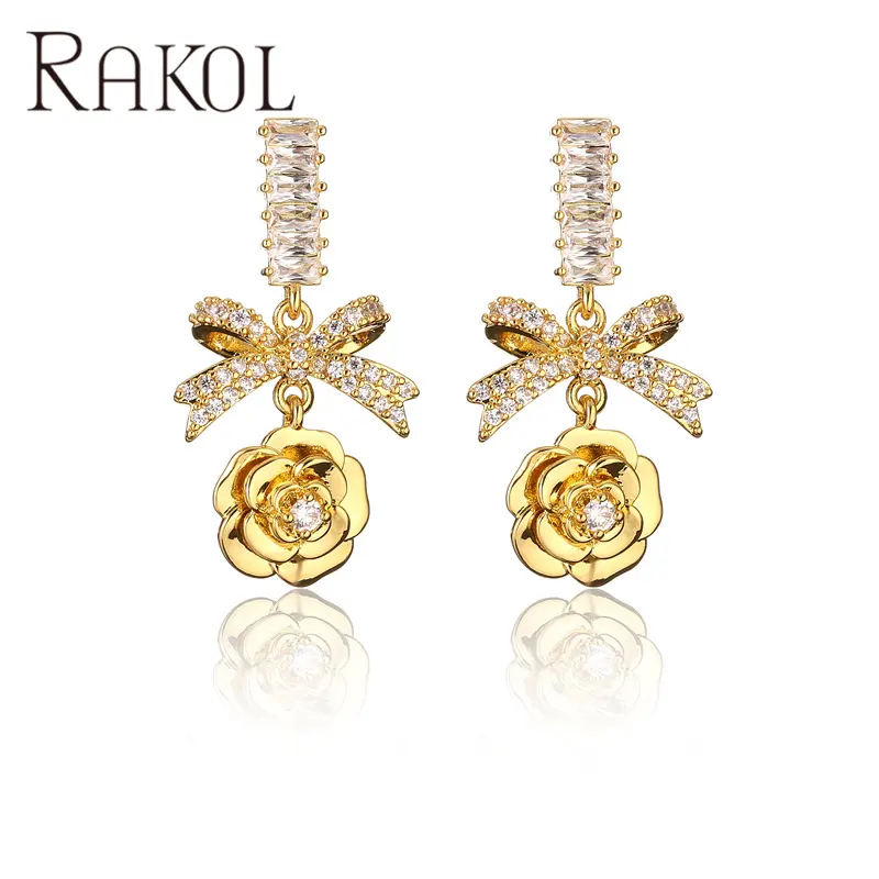 Rakol EP5750 anting-anting bentuk bunga mewah anting-anting menjuntai berlapis emas 18K kualitas tinggi busur perhiasan modis