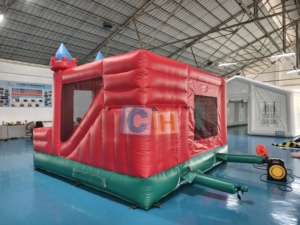 Château gonflable commercial rouge pour enfants avec toboggan intérieur sec – Combo de jeu gonflable pour fêtes - Product Image 3