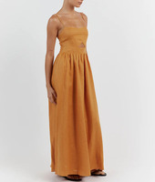 Nouvelle Robe d'été décontractée en lin naturel écologique, sans manches, à bretelles, avec poches latérales et fermeture éclair invisible au dos pour femme