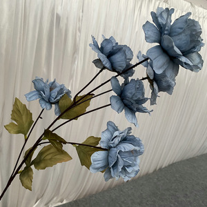 Fleurs artificielles Queyiyi, pivoine bleu royal à six têtes, 30 cm-100 cm, décoration de vase, arrangement floral pour mariage - Product Image 1