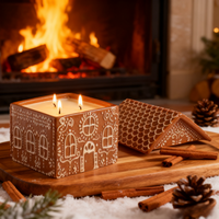 Pot à bougie en céramique fait main en forme de maison en pain d'épices avec couvercle - Décoration écologique pour la maison pour Noël - Vente en gros d'usine