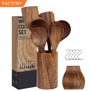 Utensílios de cozinha de madeira, conjunto de utensílios de cozinha de madeira de acácia