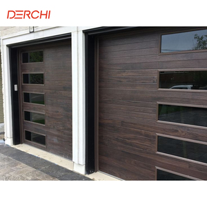 Puerta de Garaje Corredera Superior DERCHI USA, Eléctrica, de 16x8, de Aluminio con Aspecto de Madera, Acero Galvanizado, Espuma de PU, con Ventanas Negras - Product Image 2