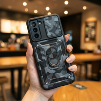 Coque de protection camouflage magnétique avec anneau pour iPhone 17/16/15 Pro Max et cache-objectif coulissant