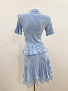 <span class=keywords><strong>Vestido</strong></span> de punto Bettergirl 2026, novedades, color <span class=keywords><strong>azul</strong></span> niebla francés, con volantes en el cuello y encaje con parches. - Product Image 6