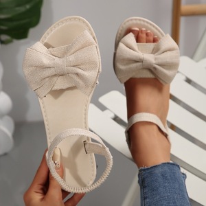 Sandales plates pour femmes avec nœud décoratif, bride élastique à la cheville, bout ouvert, sandales décontractées d'été pour femmes - Product Image 6