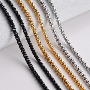 Kalung Rantai Kotak Baja Tahan Karat <span class=keywords><strong>Retro</strong></span> untuk Pria Wanita Warna Emas Perak Choker Perhiasan Logam Aksesoris DIY - Product Image 1