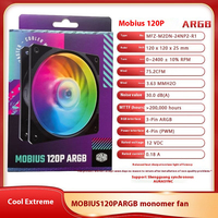 Ventilateur de boîtier d'ordinateur Cooler Mobius 120P ARGB 12cm, roulement fluide, éclairage synchrone, contrôle de température PWM, silencieux, antichoc, 38CFM