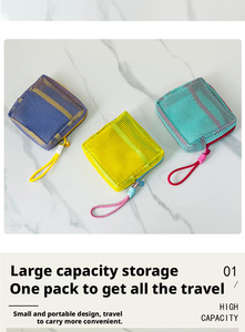 Sac à cosmétiques en maille carrée, sac de rangement portable pour cosmétiques avec fermeture éclair, sac de rangement polyvalent pour articles divers - Product Image 4