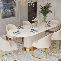 Table à manger ovale en pierre frittée de luxe moderne, mobilier haut de gamme durable, table et chaises pour hôtels et restaurants