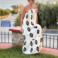Robe longue de plage asymétrique sans bretelles pour femme, motif géométrique vintage, dos nu, antistatique, tailles S-XL, nouvelle collection été, vente en gros