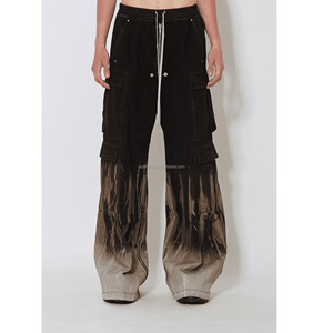 Pantalones Cargo Jumbo de Algodón 100% con Ojales, Pierna Ancha, Largos y Rectos, con Estampado de Llamas Solares, Negros, para Hombre, de Pierna Ancha y Entrepierna Baja - Product Image 1