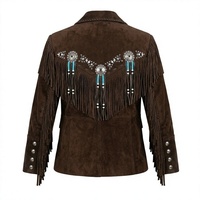 Blouson Bomber Léger Marron en Daim à Franges pour Femme Nabtay Sports, avec Détails Concho et Perles Turquoises, Col Rabattu – Idéal Été, Automne, Hiver