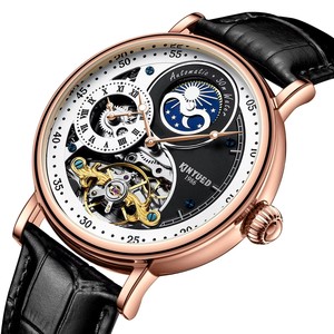 Montre mécanique automatique KINYUED pour homme, bracelet en cuir, phase de lune, étanche 3 ATM, affichage lumineux, vente en gros - Product Image 1