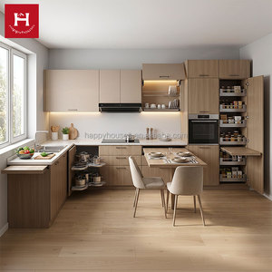 HAPPY HOUSES Mueble <span class=keywords><strong>de</strong></span> <span class=keywords><strong>Cocina</strong></span> Ahorrador <span class=keywords><strong>de</strong></span> Espacio con Mesa <span class=keywords><strong>de</strong></span> Comedor Extraíble y Despensa Esquinera Giratoria, Conjunto Moderno Personalizado en Forma <span class=keywords><strong>de</strong></span> L - Product Image 1