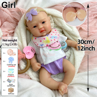 Poupée Reborn réaliste non toxique de 12 pouces, cheveux implantés, mignonne, entièrement en silicone souple, pour le bain, jouet d'imitation pour enfants