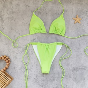 JSN 2026 nouvelle couleur unie multi-string Sexy dos nu trois points Bikini Sexy fendu maillot de bain femmes deux pièces tongs Bikini ensemble - Product Image 5