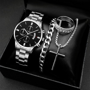 Set Combinato Transfrontaliero Business All'Ingrosso Orologio da <span class=keywords><strong>Uomo</strong></span> Popolare Classico Sportivo con Cinturino in Lega di Zinco e Quadrante con Calendario - Product Image 3