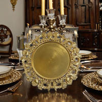 Assiettes de présentation rondes en plastique PP doré de luxe WOJU, durables, pour mariage, motif personnalisé, vaisselle de dîner, fête à domicile