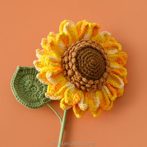 Flores Tejidas a Crochet Hechas a Mano, Girasol <span class=keywords><strong>de</strong></span> <span class=keywords><strong>Doble</strong></span> Capa con Sonrisa - Product Image 2