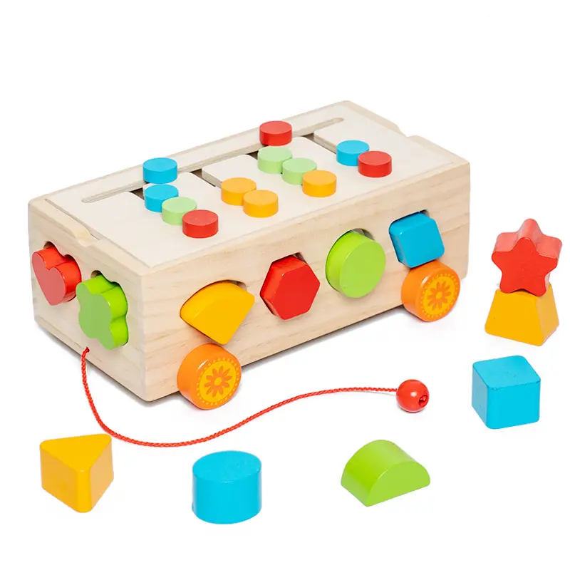 Color Shape Sorting Wooden Toy with Storage Box Geometric Blocks Montessori Preschool Educational Toy Gifts for 1-3Year Old Baby
