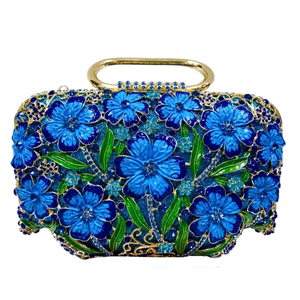 Glossy Enameled Floral Women Evening Bag Shimmering Crystal Clutch <b>Purse</b> Top Handle Clutch Bags with Detachable Chain - Product Image 3