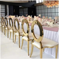 Chaises de dîner empilables de luxe modernes Offre Spéciale chaises de mariage en acier inoxydable à dossier haut de location de fête en or blanc