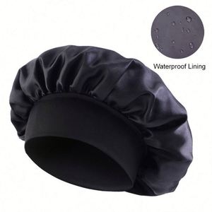 Double Layered Wide Edged <b>Bath</b> Satin Silk Hair Wrap Waterproof Shower Cap for Girls Spa Home Salon Use Promotion Gift - Product Image 4