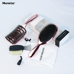Juego de cuidado del cabello de lujo salón hogar regalo Rosa oro ventilado cerdas de jabalí masaje desenredante cepillo de pelo con caja de papel artesanal y bolsa - Product Image 1